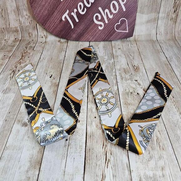 Women's Unbranded Black and Gold Silk Twilly Scarf - Picture 1 of 4